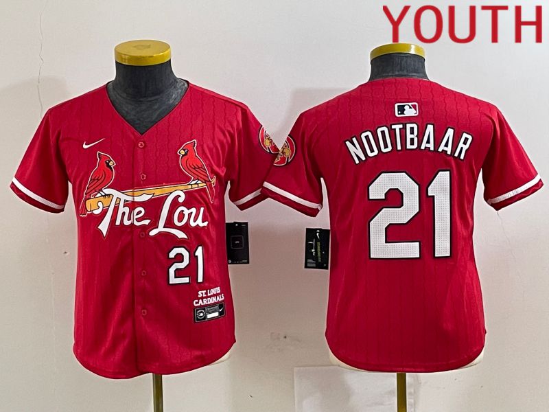Youth St.Louis Cardinals #21 Nootbaar Red City Edition 2024 Nike MLB Jersey style 1->youth mlb jersey->Youth Jersey